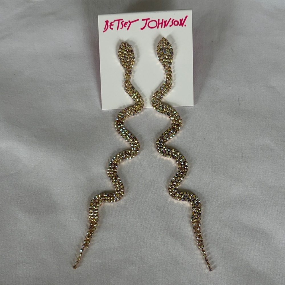 Betsey Johnson Iridescent Gold Snake Linear Earrings NWT